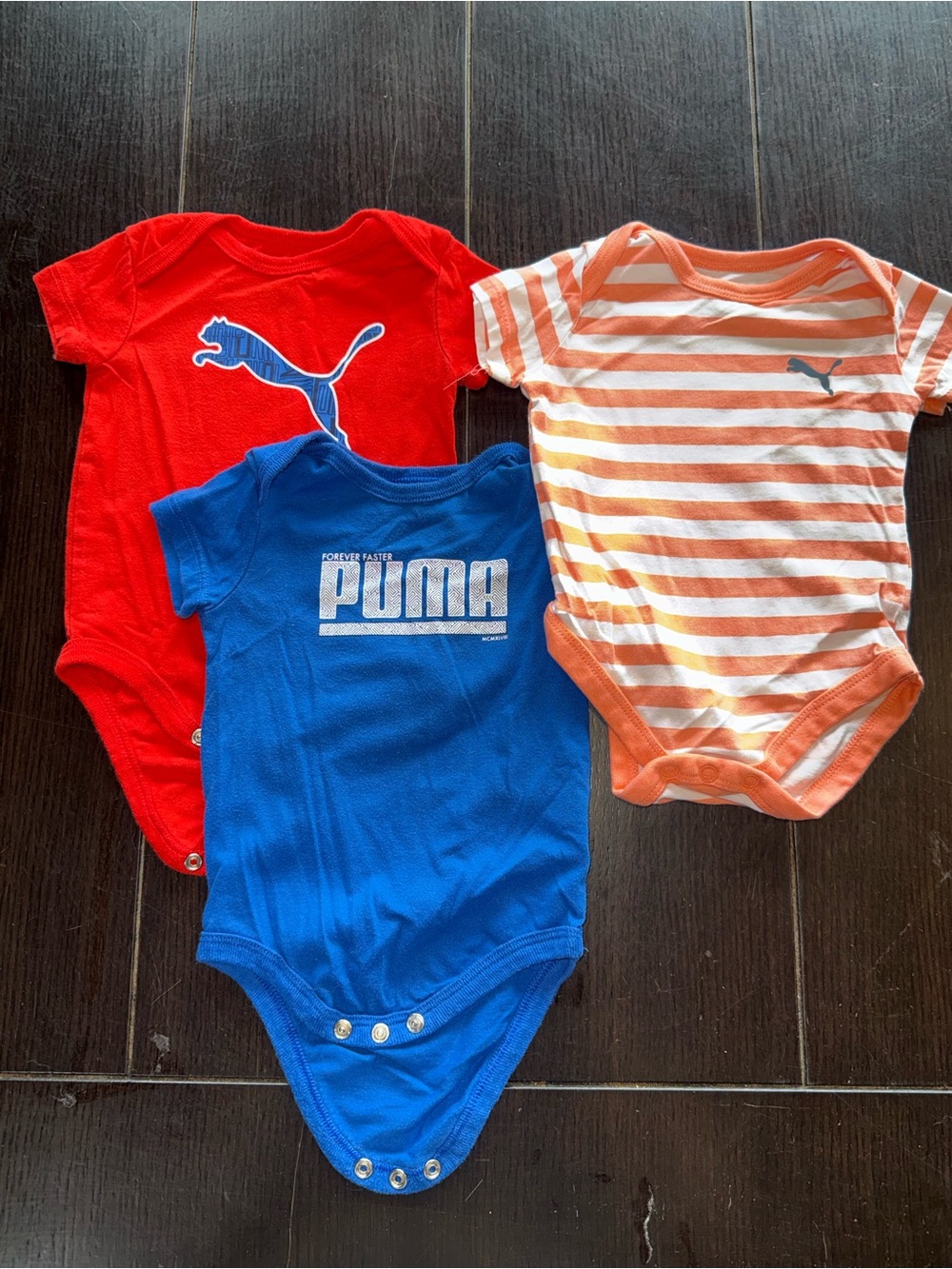 Puma Kids Bodysuit Trio - Red, Blue & Orange Stripe